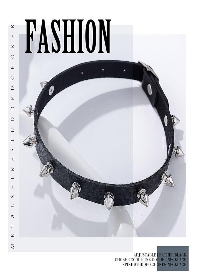 Firuilo Cool Punk Choker Metal Spike Studded Leather Collar Necklace Black Leather Necklace for Women (A-Style) - Image 3